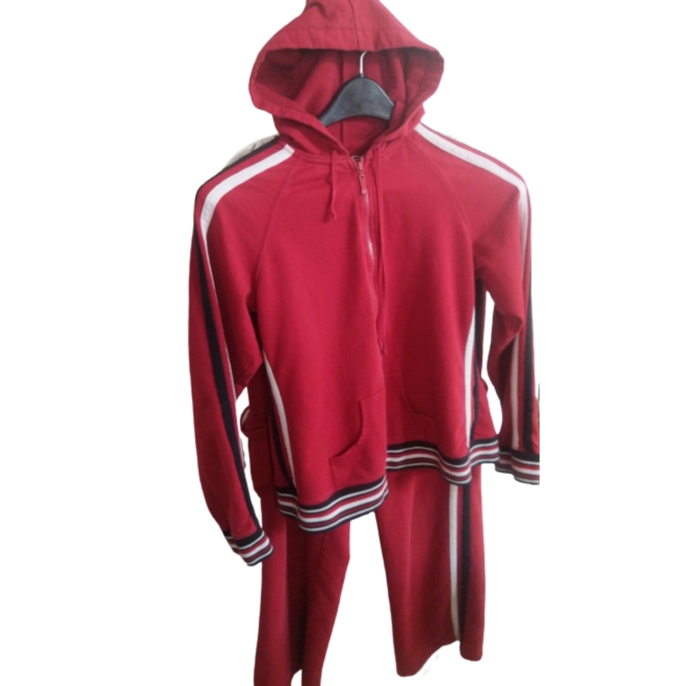 Active USA Red Jogging Suit Y2K Track Set Hooded Size L
